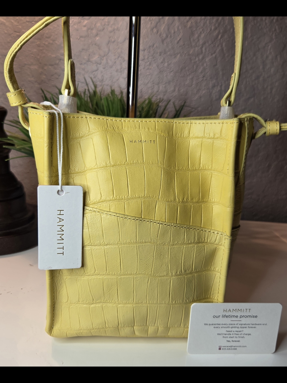 Hammitt Davis Small Sunstruck Yellow Croc Leather Crossbody Bucket Bag NWT